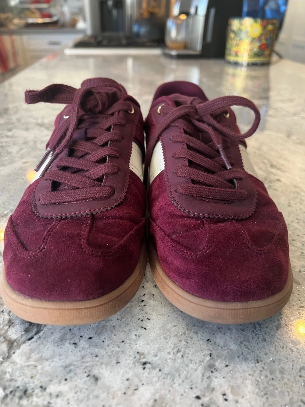 Zara Burgundy Suede Contrasting Sneakers Gum Sole EU37